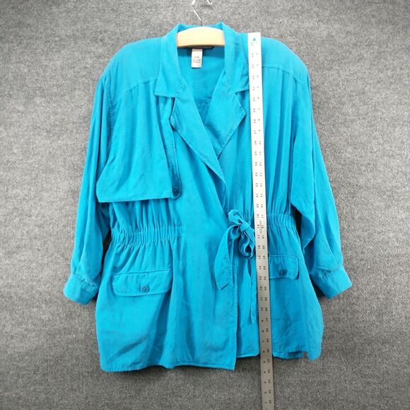 Maggie McNaughton Women's Tie Waist Utility Jacket Blue Plus 16W Silk - Picture 11 of 13